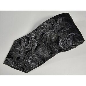 J Ferrar‎ Tie 100% Silk Black Silver Dragon Design 58"x3.5"